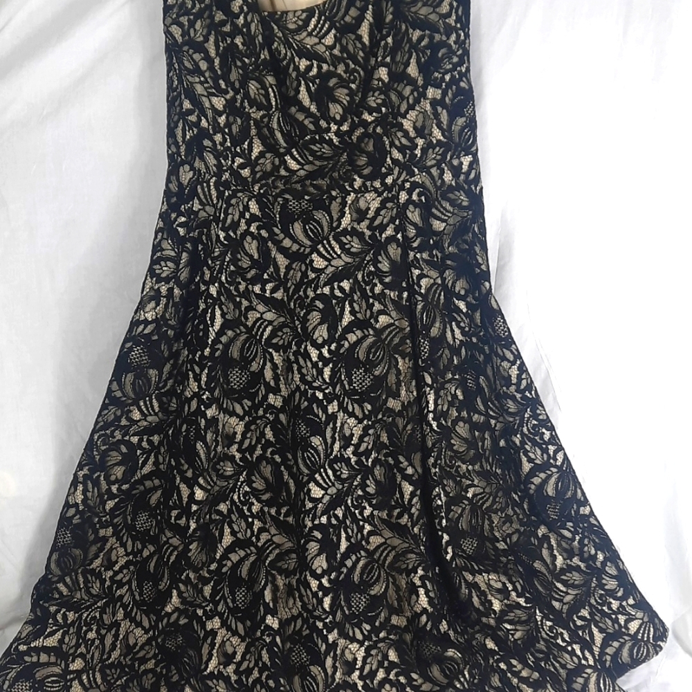 Mirror of Venus Laced Dress Size 6 Sleeveless Black Cream Elegant Long - Picture 2 of 11